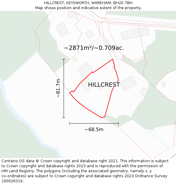 HILLCREST, KEYSWORTH, WAREHAM, BH20 7BH: Plot and title map