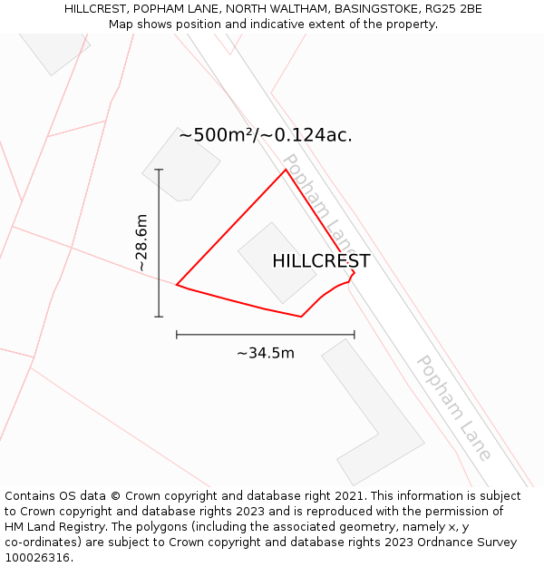 HILLCREST, POPHAM LANE, NORTH WALTHAM, BASINGSTOKE, RG25 2BE: Plot and title map