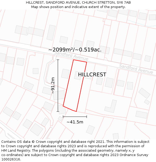 HILLCREST, SANDFORD AVENUE, CHURCH STRETTON, SY6 7AB: Plot and title map