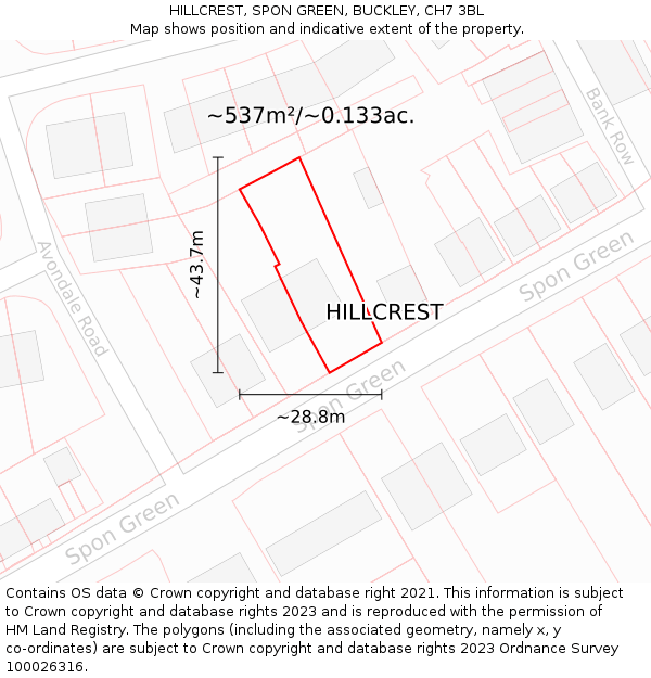 HILLCREST, SPON GREEN, BUCKLEY, CH7 3BL: Plot and title map