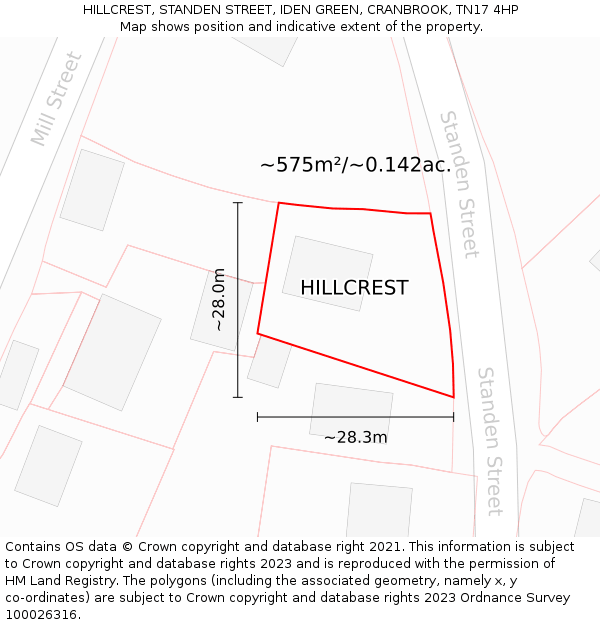 HILLCREST, STANDEN STREET, IDEN GREEN, CRANBROOK, TN17 4HP: Plot and title map