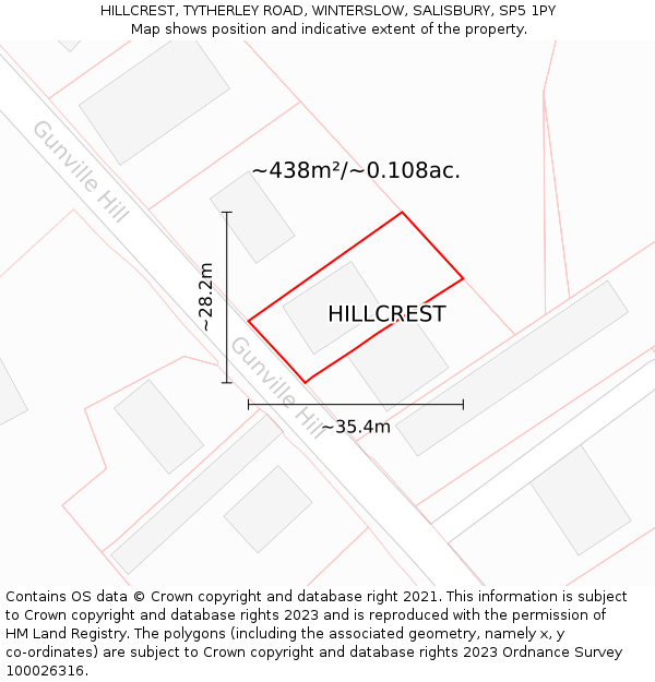 HILLCREST, TYTHERLEY ROAD, WINTERSLOW, SALISBURY, SP5 1PY: Plot and title map