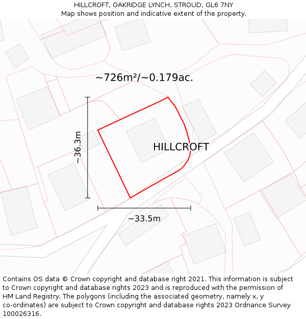 HILLCROFT, OAKRIDGE LYNCH, STROUD, GL6 7NY: Plot and title map
