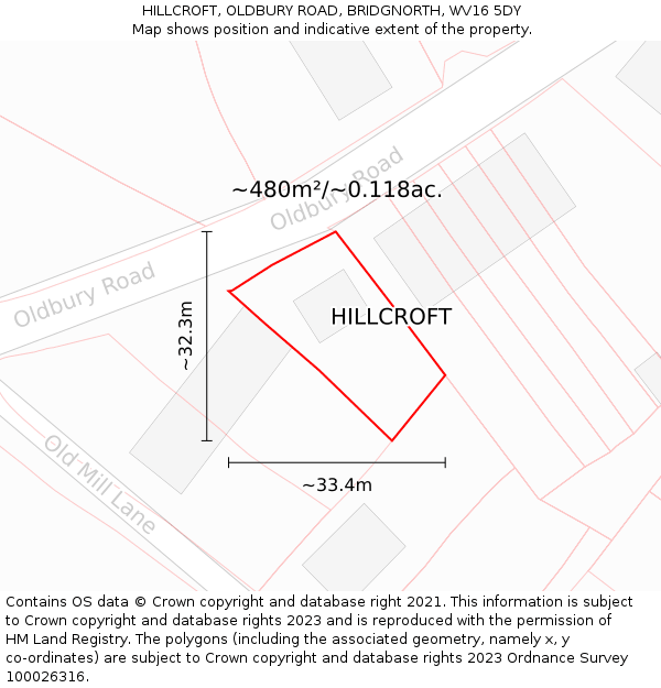 HILLCROFT, OLDBURY ROAD, BRIDGNORTH, WV16 5DY: Plot and title map