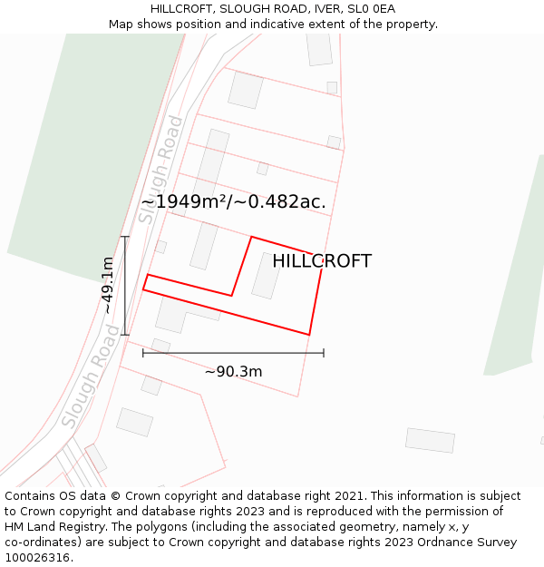HILLCROFT, SLOUGH ROAD, IVER, SL0 0EA: Plot and title map