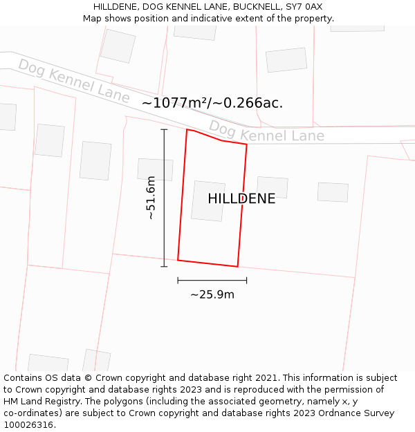 HILLDENE, DOG KENNEL LANE, BUCKNELL, SY7 0AX: Plot and title map