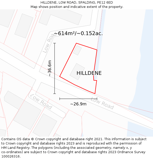 HILLDENE, LOW ROAD, SPALDING, PE12 6ED: Plot and title map