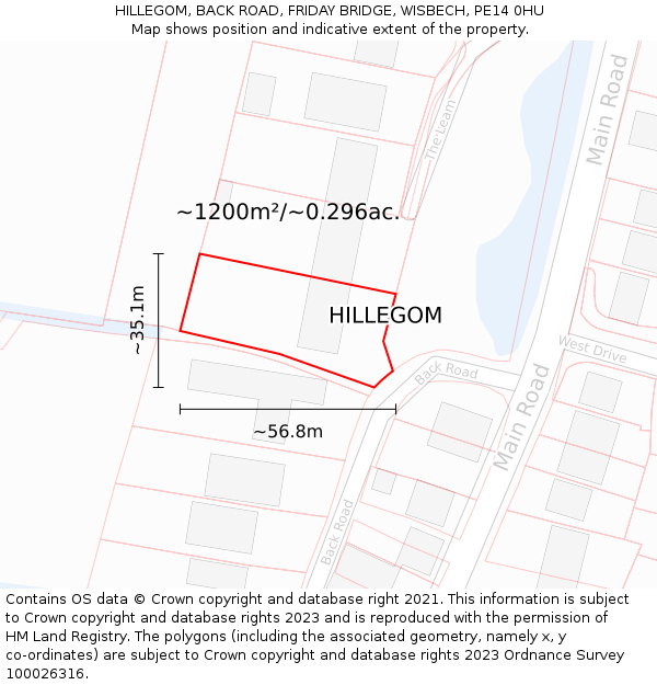 HILLEGOM, BACK ROAD, FRIDAY BRIDGE, WISBECH, PE14 0HU: Plot and title map