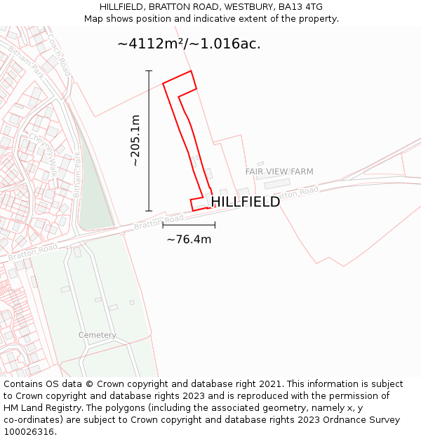 HILLFIELD, BRATTON ROAD, WESTBURY, BA13 4TG: Plot and title map