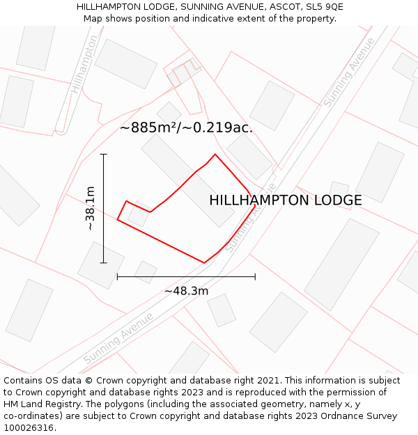 HILLHAMPTON LODGE, SUNNING AVENUE, ASCOT, SL5 9QE: Plot and title map