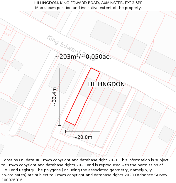 HILLINGDON, KING EDWARD ROAD, AXMINSTER, EX13 5PP: Plot and title map