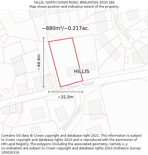 HILLIS, NORTH DOWN ROAD, BRAUNTON, EX33 2EE: Plot and title map