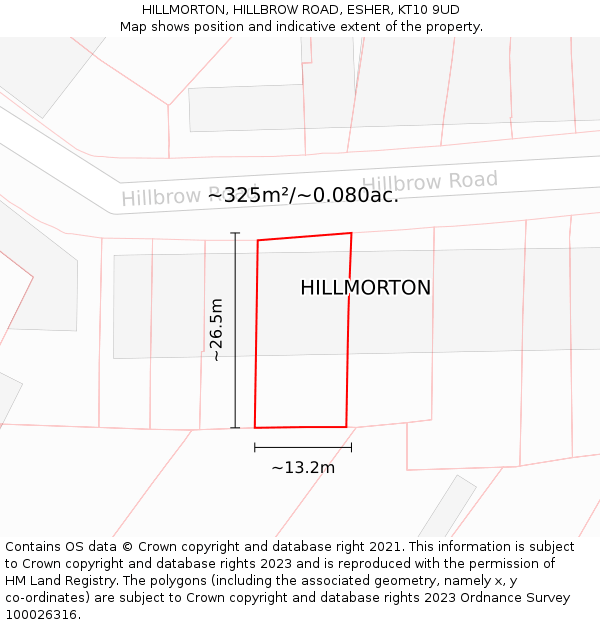 HILLMORTON, HILLBROW ROAD, ESHER, KT10 9UD: Plot and title map