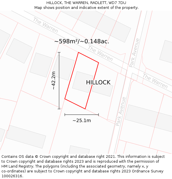 HILLOCK, THE WARREN, RADLETT, WD7 7DU: Plot and title map