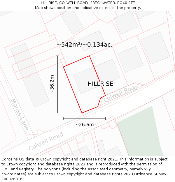 HILLRISE, COLWELL ROAD, FRESHWATER, PO40 9TE: Plot and title map