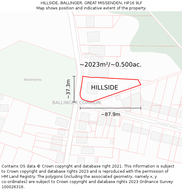 HILLSIDE, BALLINGER, GREAT MISSENDEN, HP16 9LF: Plot and title map