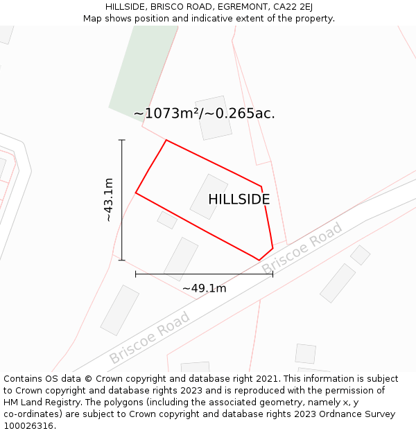 HILLSIDE, BRISCO ROAD, EGREMONT, CA22 2EJ: Plot and title map