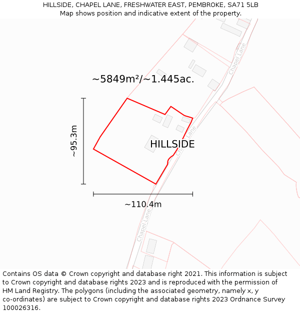 HILLSIDE, CHAPEL LANE, FRESHWATER EAST, PEMBROKE, SA71 5LB: Plot and title map
