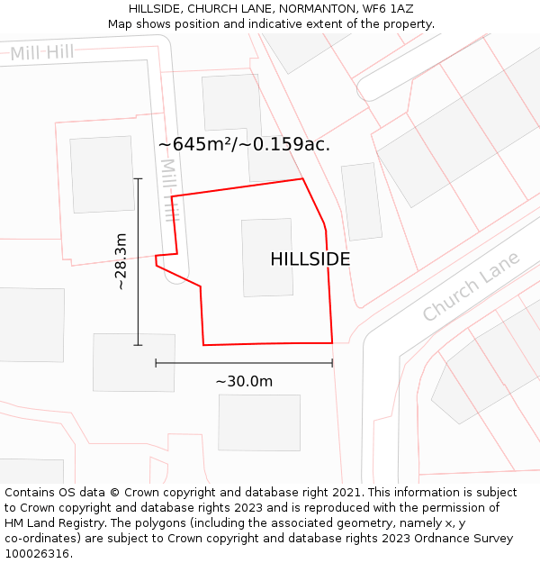 HILLSIDE, CHURCH LANE, NORMANTON, WF6 1AZ: Plot and title map