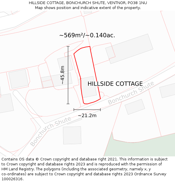 HILLSIDE COTTAGE, BONCHURCH SHUTE, VENTNOR, PO38 1NU: Plot and title map