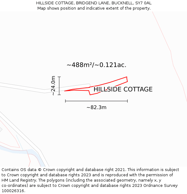 HILLSIDE COTTAGE, BRIDGEND LANE, BUCKNELL, SY7 0AL: Plot and title map