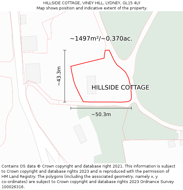 HILLSIDE COTTAGE, VINEY HILL, LYDNEY, GL15 4LY: Plot and title map