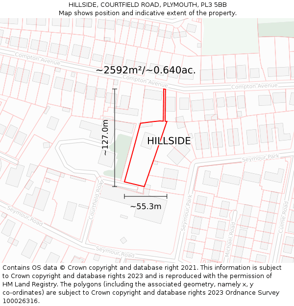 HILLSIDE, COURTFIELD ROAD, PLYMOUTH, PL3 5BB: Plot and title map