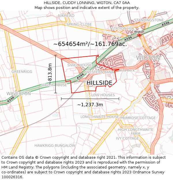 HILLSIDE, CUDDY LONNING, WIGTON, CA7 0AA: Plot and title map