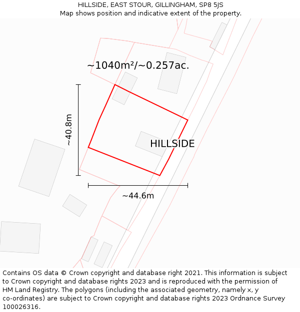 HILLSIDE, EAST STOUR, GILLINGHAM, SP8 5JS: Plot and title map