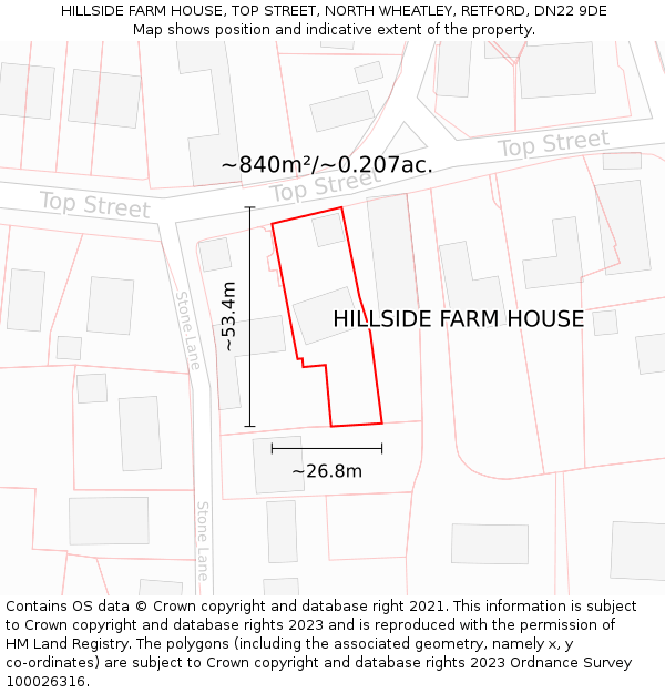 HILLSIDE FARM HOUSE, TOP STREET, NORTH WHEATLEY, RETFORD, DN22 9DE: Plot and title map