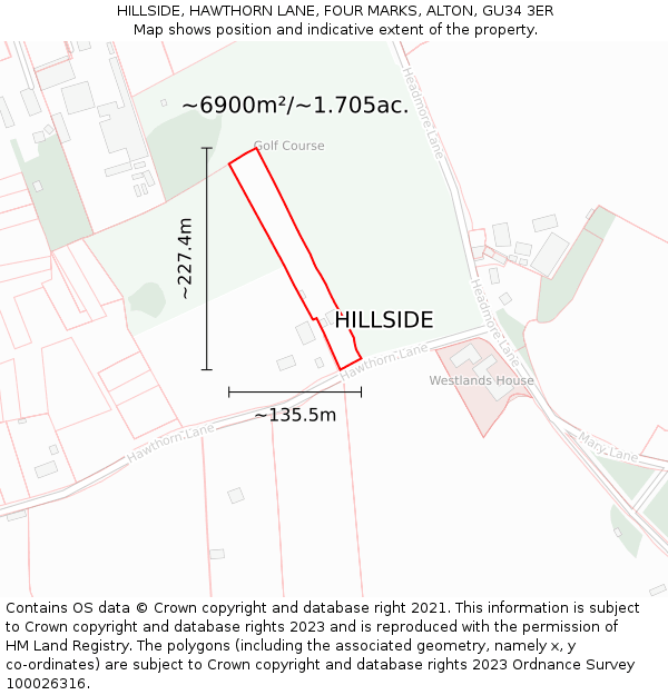 HILLSIDE, HAWTHORN LANE, FOUR MARKS, ALTON, GU34 3ER: Plot and title map