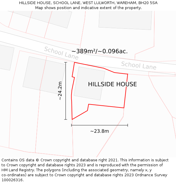 HILLSIDE HOUSE, SCHOOL LANE, WEST LULWORTH, WAREHAM, BH20 5SA: Plot and title map