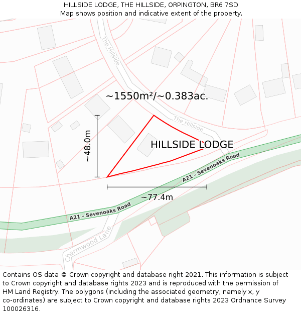 HILLSIDE LODGE, THE HILLSIDE, ORPINGTON, BR6 7SD: Plot and title map
