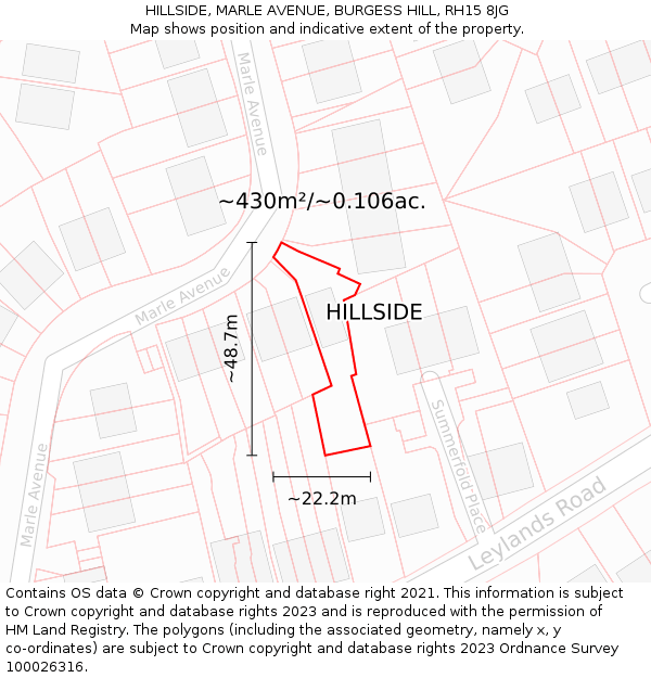 HILLSIDE, MARLE AVENUE, BURGESS HILL, RH15 8JG: Plot and title map