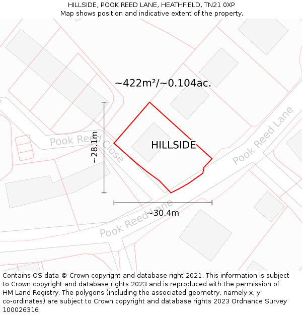 HILLSIDE, POOK REED LANE, HEATHFIELD, TN21 0XP: Plot and title map