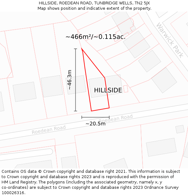 HILLSIDE, ROEDEAN ROAD, TUNBRIDGE WELLS, TN2 5JX: Plot and title map