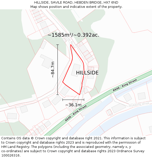 HILLSIDE, SAVILE ROAD, HEBDEN BRIDGE, HX7 6ND: Plot and title map