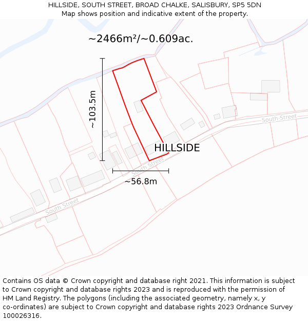 HILLSIDE, SOUTH STREET, BROAD CHALKE, SALISBURY, SP5 5DN: Plot and title map