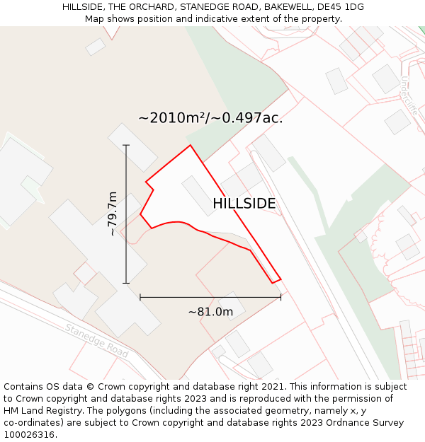 HILLSIDE, THE ORCHARD, STANEDGE ROAD, BAKEWELL, DE45 1DG: Plot and title map