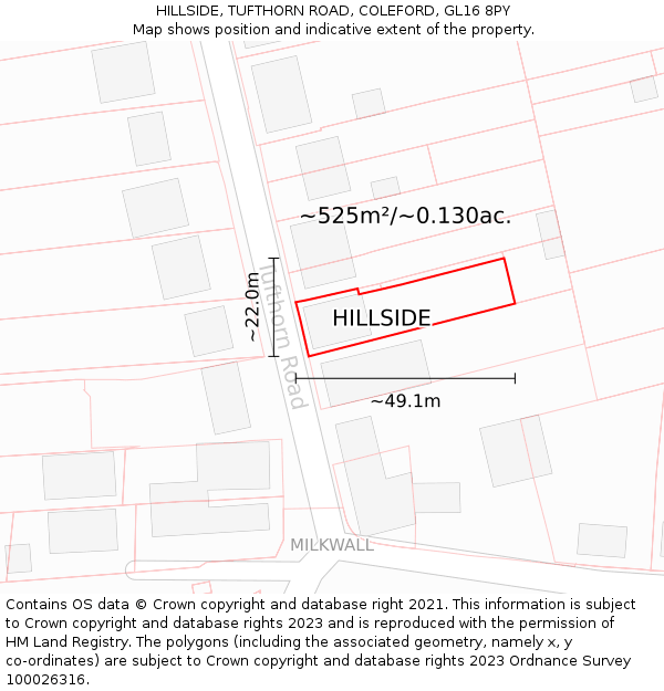 HILLSIDE, TUFTHORN ROAD, COLEFORD, GL16 8PY: Plot and title map