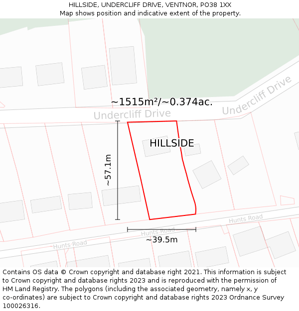 HILLSIDE, UNDERCLIFF DRIVE, VENTNOR, PO38 1XX: Plot and title map