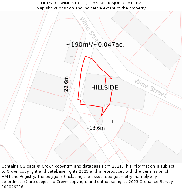 HILLSIDE, WINE STREET, LLANTWIT MAJOR, CF61 1RZ: Plot and title map