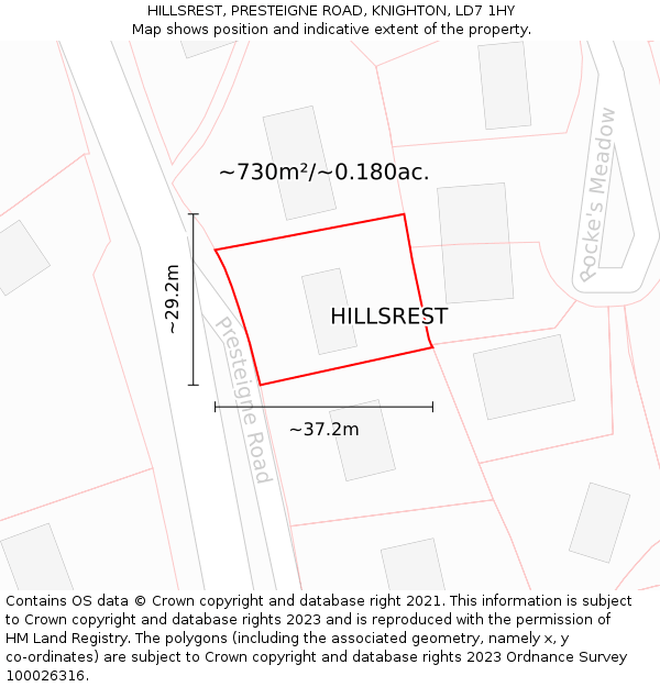 HILLSREST, PRESTEIGNE ROAD, KNIGHTON, LD7 1HY: Plot and title map