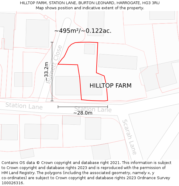 HILLTOP FARM, STATION LANE, BURTON LEONARD, HARROGATE, HG3 3RU: Plot and title map