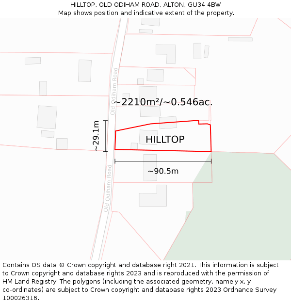 HILLTOP, OLD ODIHAM ROAD, ALTON, GU34 4BW: Plot and title map