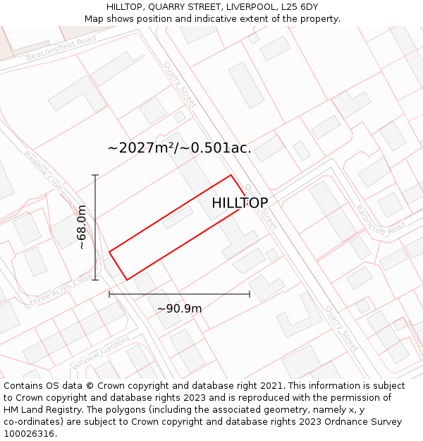 HILLTOP, QUARRY STREET, LIVERPOOL, L25 6DY: Plot and title map