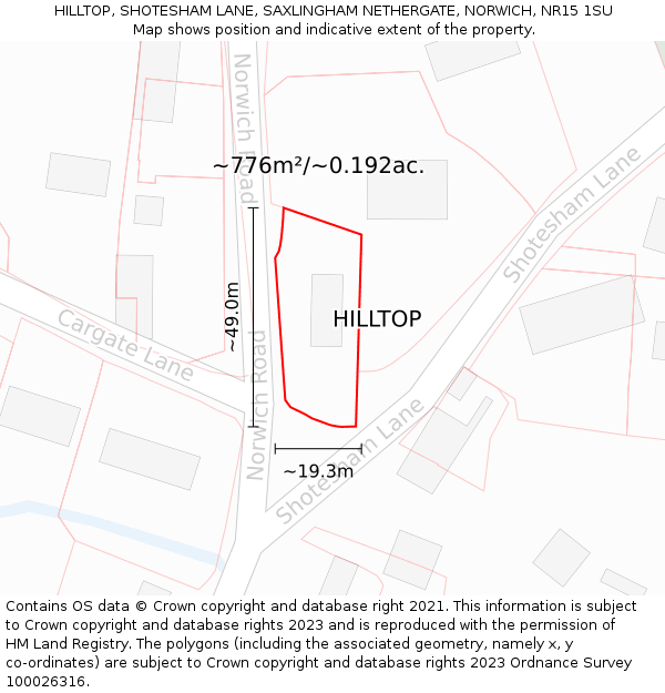 HILLTOP, SHOTESHAM LANE, SAXLINGHAM NETHERGATE, NORWICH, NR15 1SU: Plot and title map