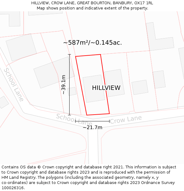 HILLVIEW, CROW LANE, GREAT BOURTON, BANBURY, OX17 1RL: Plot and title map