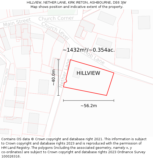 HILLVIEW, NETHER LANE, KIRK IRETON, ASHBOURNE, DE6 3JW: Plot and title map