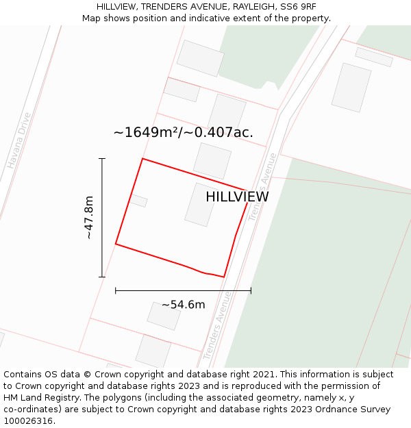 HILLVIEW, TRENDERS AVENUE, RAYLEIGH, SS6 9RF: Plot and title map